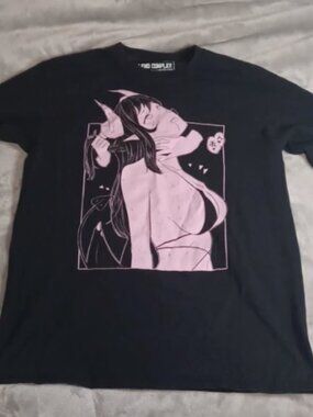 Lewd Complex Mens T Shirt Medium Black Graphic Anime Succubus Long Sleeve